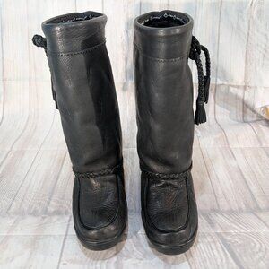 Manitobah Mukluks Tamarack Black Leather Waterproof Tassel Moccasin Boots